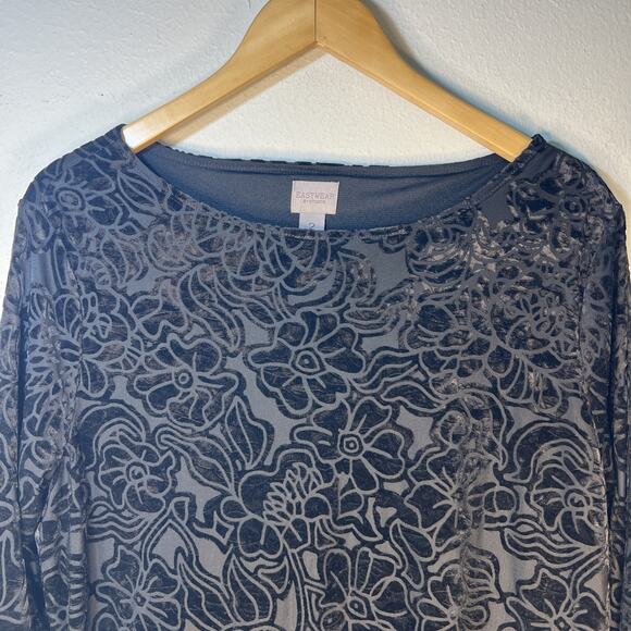 Chico's 2 Chicos Large Black Velvet Burnout Floral Easywear Top Holiday Party - Picture 1 of 11